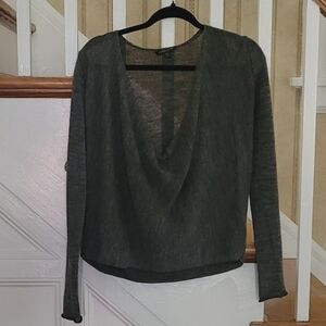 EILEEN FISHER Alpaca Merino Wool  Gray Blouse Top Size Medium Petite